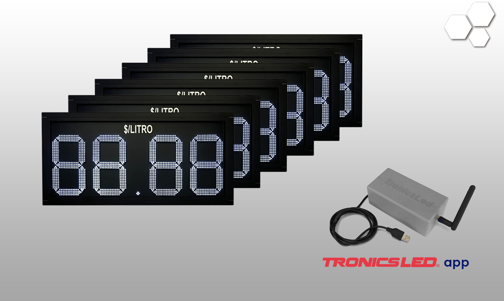 6 Preciadores + Tronics Led App para Gasolinera, ideal para 3 productos en 2 caras
